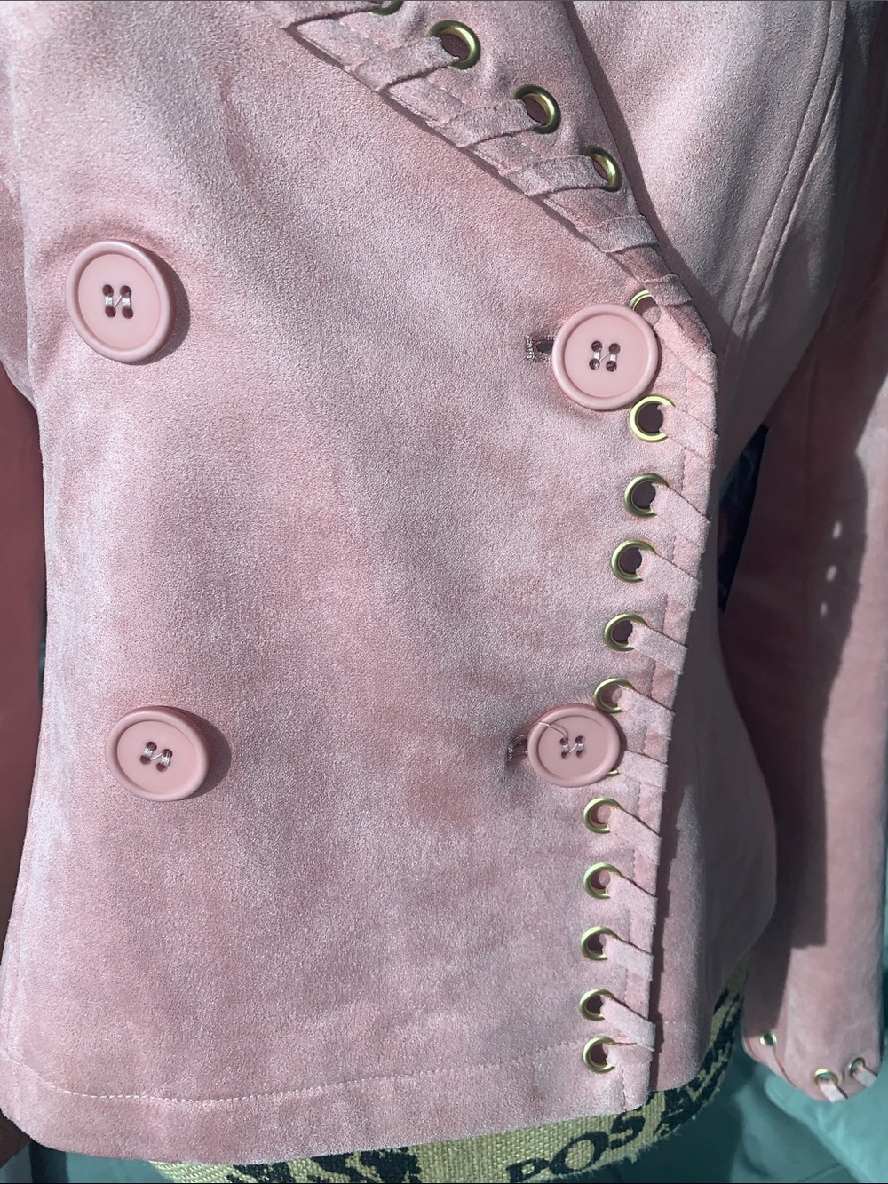 NWT Boston Proper Faux Pink Suede Double-Breasted Eyelet Jacket - Picture 4 of 10
